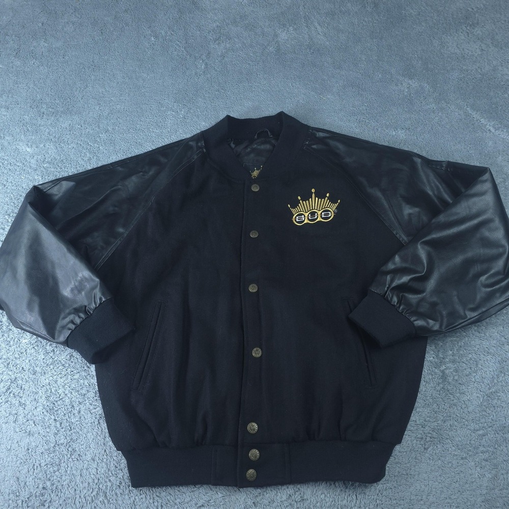 Vintage Budweiser Racing Jacket Mens Medium Black Varsity Crown Logo Embroidered